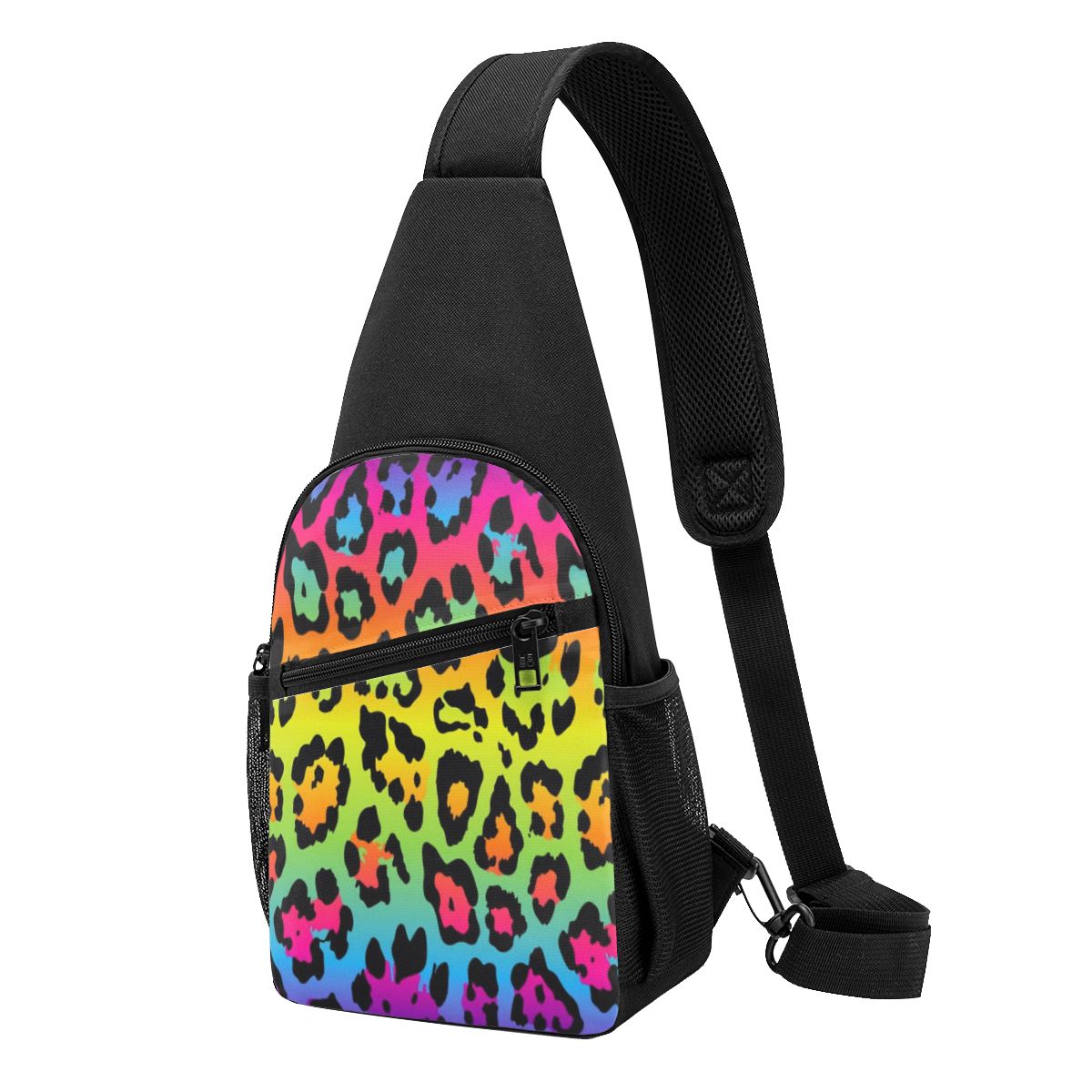 Sling Backpack Shoulder - Gökkuşağı Leopar Baskı Göğüs Çantası Erkekler